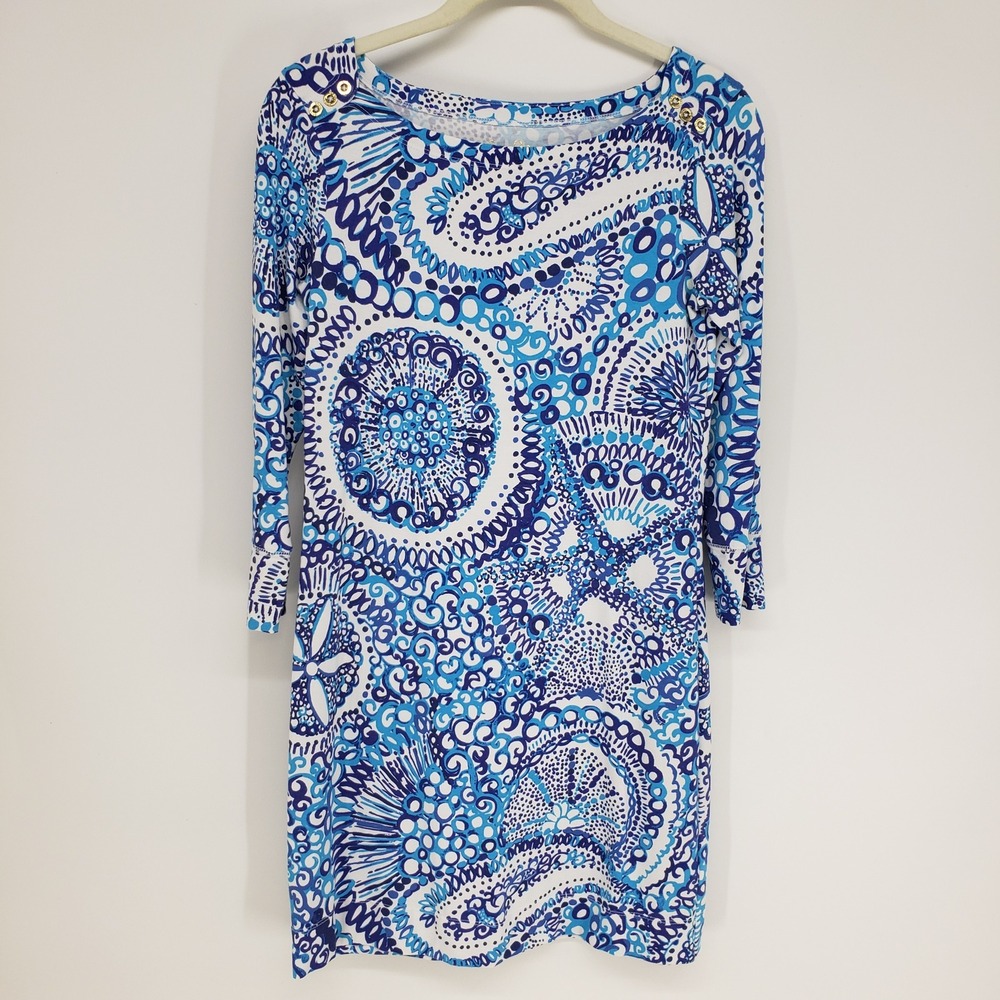 Lilly Pulitzer Sophie Shift Dress Womens XS Blue White Paisley Print Mini Preppy